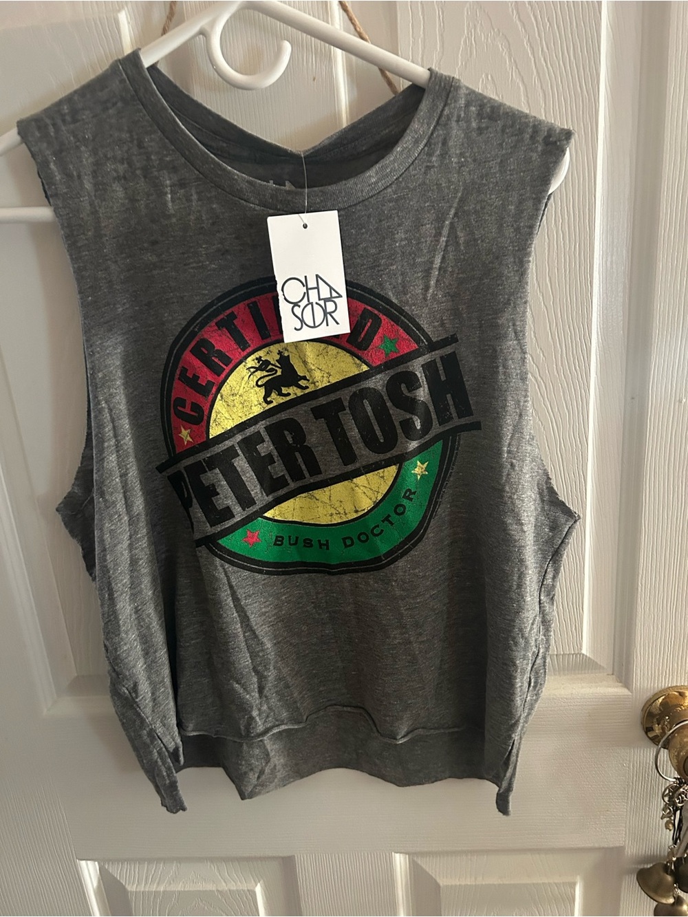 Peter Tosh Graphic Muscle Tee - Gray with Red/Yellow/Green Logo